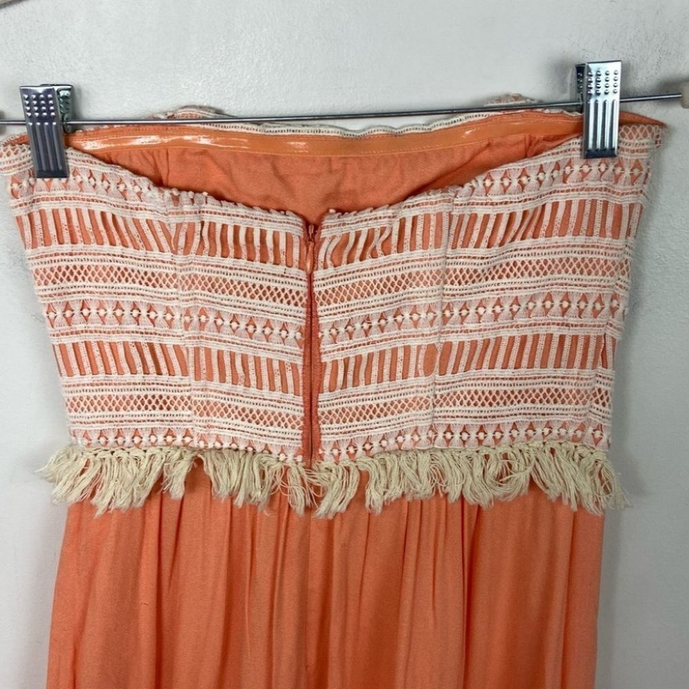 Ella Moss Bohemian Crochet Strapless Maxi Dress Salmon Orange Size XS Boho Raffi - Picture 7 of 13
